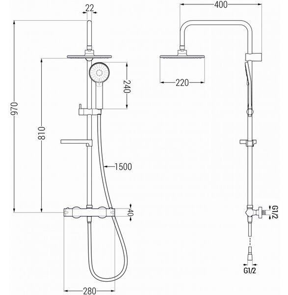 Mexen KX33 sprchový set s termostatickou batériou Kai, Grafitová, 771504091-66