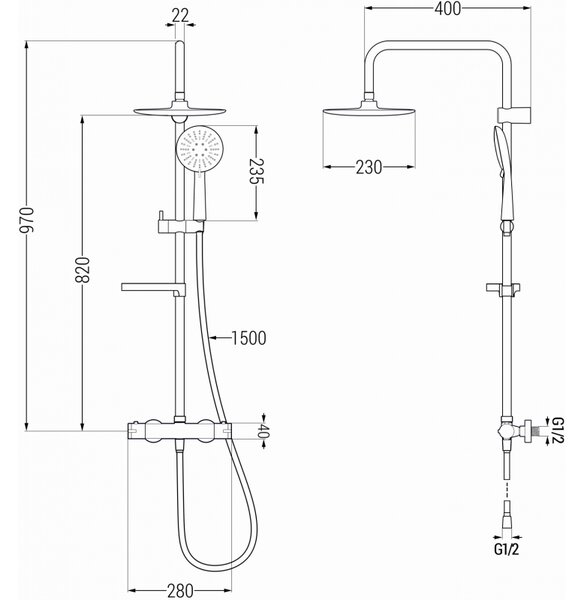 Mexen KX33 sprchový set s termostatickou batériou Kai, čierna, 771503391-70