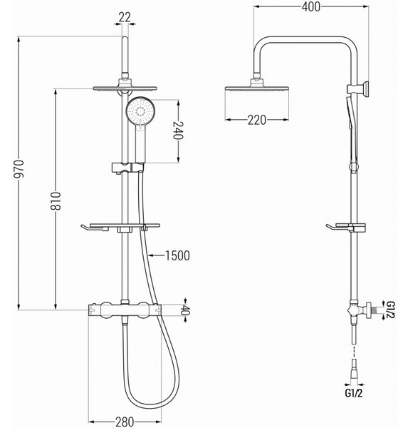 Mexen KT40 sprchový set s termostatickou batériou Kai, chrómová, 771504093-00