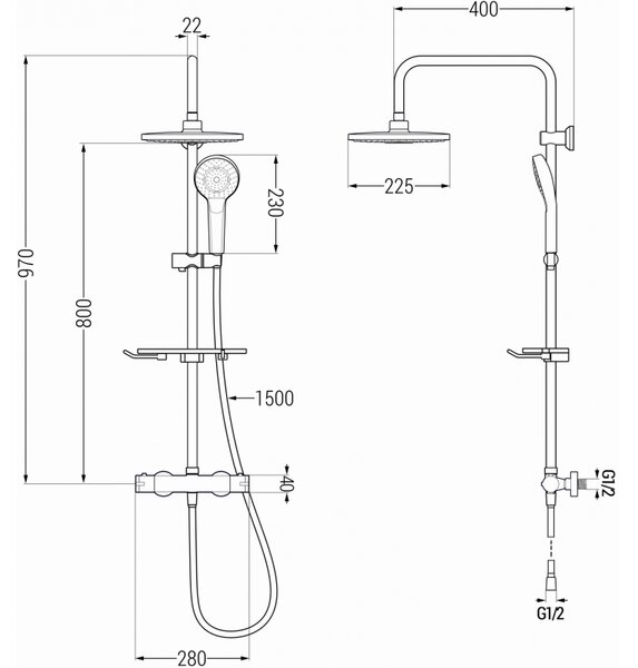 Mexen KT05 sprchový set s termostatickou batériou Kai, chrómová-biela, 771500593-00