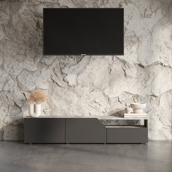 Čierny TV stolík v dekore betónu 180x38 cm Verone – TemaHome