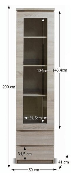 KONDELA Vitrína 1D2S, dub sonoma, PANAMA Typ 04