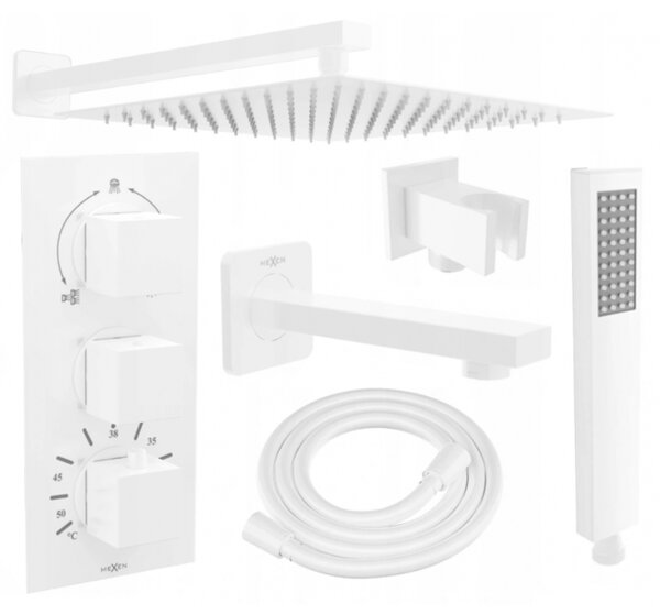 Mexen Cube DR02 podomietkový vaňový a sprchový set s hlavovou sprchou 25x25 cm (7v1), biela, 77503DR0225-20