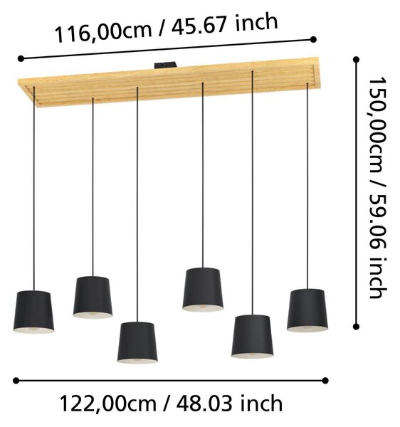 ZÁVESNÉ SVIETIDLO, 122/15/150 cm Eglo - Online Only bytové doplnky, Online Only