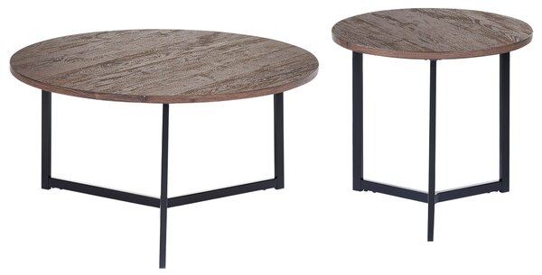 Sada 2 konferenčných stolíkov tmavé drevo čierna kovové nohy okrúhle stredná a veľká veľkosť nábytok do obývacej izby