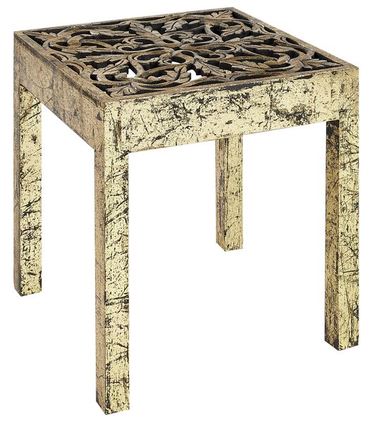 Konferenčný stolík zlatá/čierna s vyrezávaným vzorom štvorcový mangové drevo predsieň obývačka rustikálny orientálny štýl