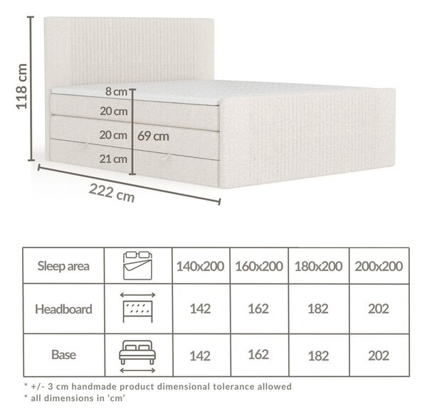 Béžová boxspring posteľ s úložným priestorom 140x200 cm Bergamo – Maison de Rêve