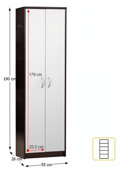 KONDELA Policová skriňa, wenge, biela MECKI