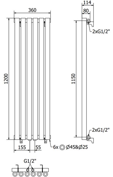 Mexen Nevada, vykurovacie teleso 1200 x 360 mm, 483 W, čierna, W201-1200-360-00-70
