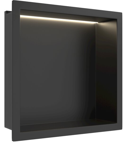 CERANO - Zápustná polička/nika do obkladu s LED osvetlením - čierna matná - 30x30x10 cm