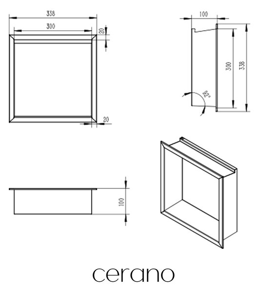 CERANO - Zápustná polička/nika do obkladu s LED osvetlením - čierna matná - 30x30x10 cm