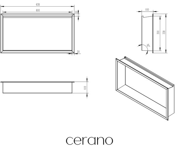 CERANO - Zápustná polička/nika do obkladu s LED osvetlením - čierna matná - 60x30x10 cm