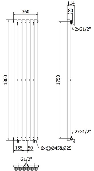 Mexen Nevada, vykurovacie teleso 1800 x 360 mm, 705 W, čierna, W201-1800-360-00-70