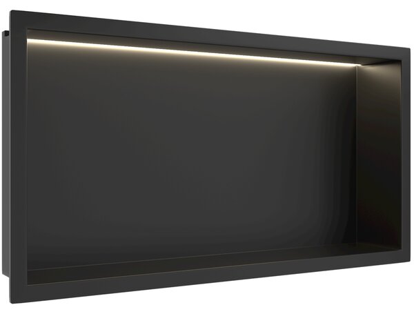 CERANO - Zápustná polička/nika do obkladu s LED osvetlením - čierna matná - 60x30x10 cm