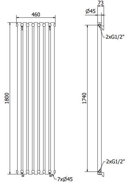 Mexen Texas, vykurovacie teleso 1800 x 460 mm, 719 W, čierna, W203-1800-460-00-70