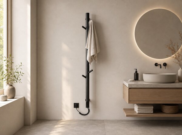 CERANO - Elektrický sušiak uterákov Ramus, s displejom - 160W - čierna štruktúrovaná matná - 1400x30 mm