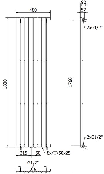 Mexen Oregon, vykurovacie teleso 1800x480 mm, 805 W, antracitová, W202-1800-490-00-66
