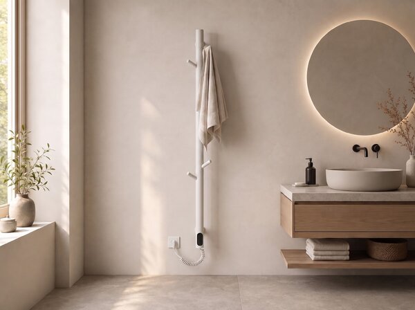 CERANO - Elektrický sušiak uterákov Ramus, s displejom - 160W - biela matná - 1400x30 mm