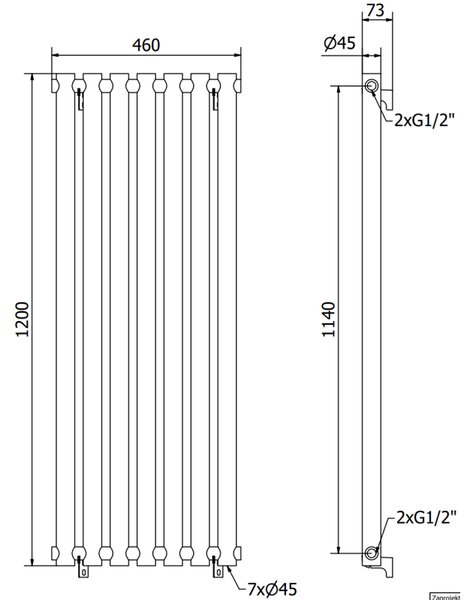 Mexen Texas, vykurovacie teleso 1200 x 460 mm, 502 W, čierna, W203-1200-460-00-70
