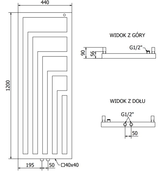 Mexen Alaska, vykurovacie teleso 1216x440 mm, 549 W, čierna, W205-1216-440-00-70