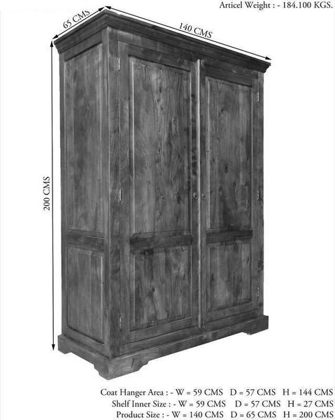CAMBRIDGE HONEY Skriňa na oblečenie 200x140 cm, akácia
