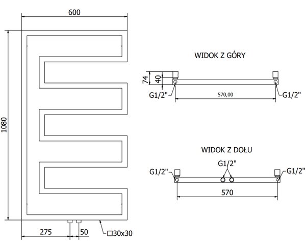 Mexen Florida, vykurovacie teleso 1080 x 600 mm, 358 W, čierna, W206-1080-600-00-70