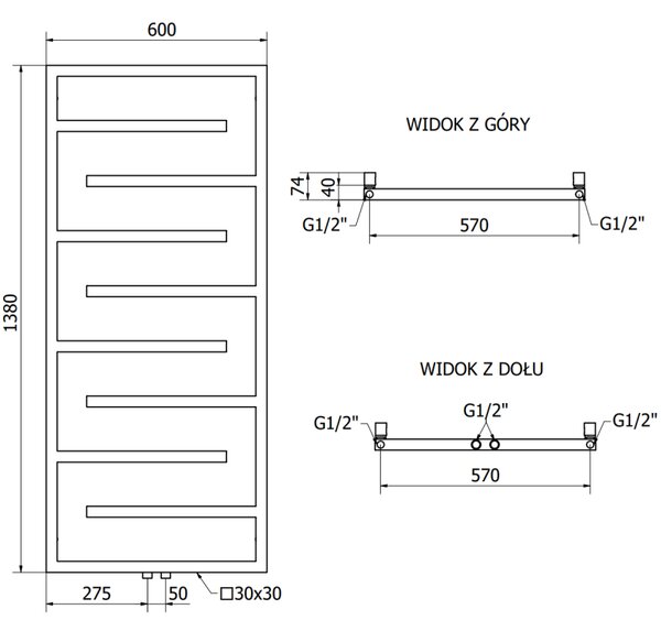 Mexen Orlando, vykurovacie teleso 1380 x 600 mm, 499 W, čierna, W207-1380-600-00-70