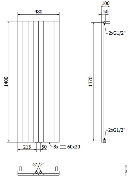 Mexen Topeka, vykurovacie teleso 1400 x 400 mm, 995 W, čierna, W210-1400-480-00-70