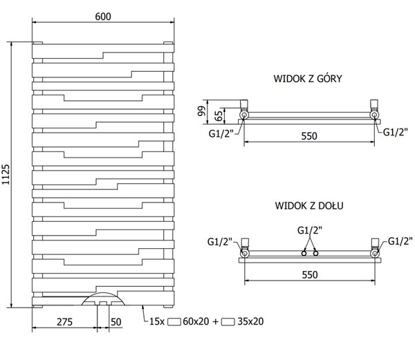 Mexen Provo, vykurovacie teleso 1125 x 600 mm, 799 W, čierna, W209-1125-600-00-70