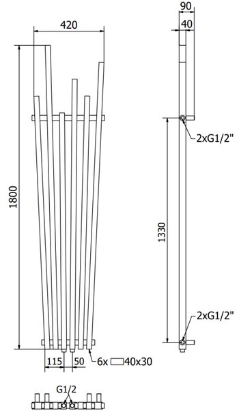 Mexen Omaha, vykurovacie teleso 1800 x 420 mm, 655 W, čierna, W208-1800-420-00-70
