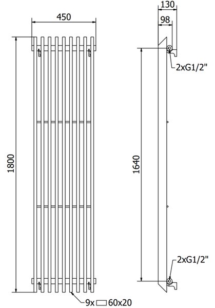 Mexen Aurora, vykurovacie teleso 1800x450 mm, 1347 W, biela, W212-1800-450-00-20