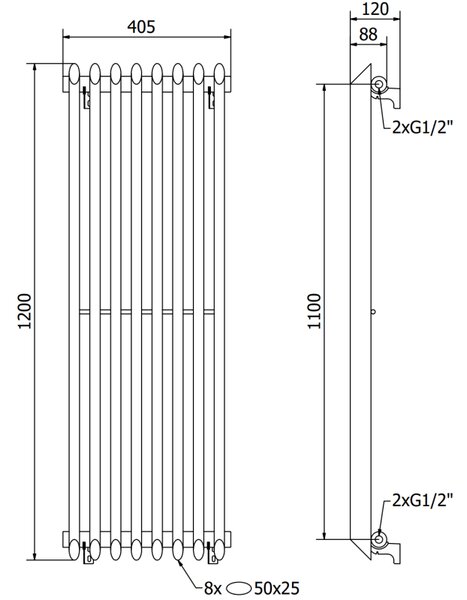 Mexen Atlanta, vykurovacie teleso 1200x405 mm, 646 W, čierna, W211-1200-405-00-70