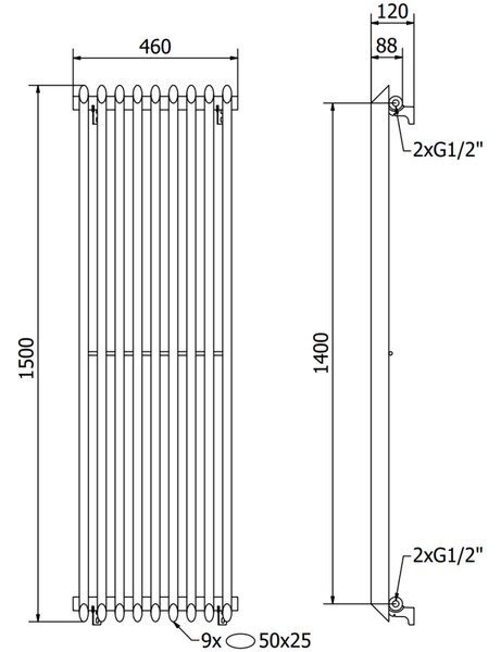 Mexen Atlanta, vykurovacie teleso 1500x460 mm, 894 W, čierna, W211-1500-460-00-70