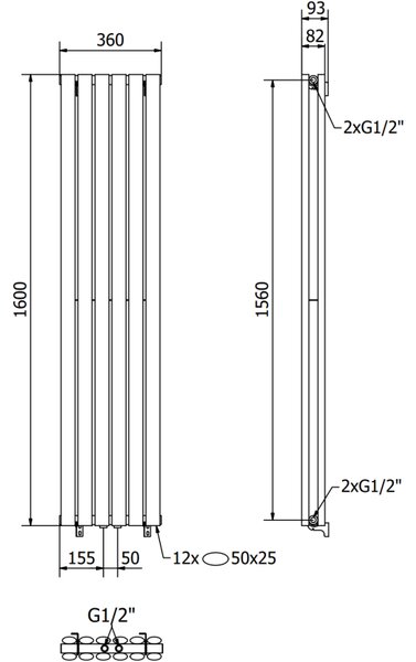 Mexen Dallas, vykurovacie teleso 1600x360 mm, 1039 W, antracitová, W214-1600-360-00-66