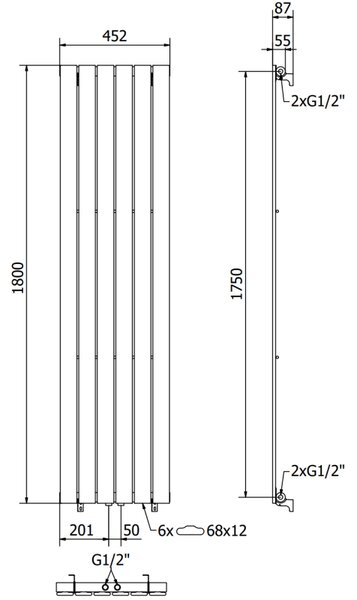 Mexen Boston, vykurovacie teleso 1800 x 452 mm, 888 W, čierna, W213-1800-452-00-70