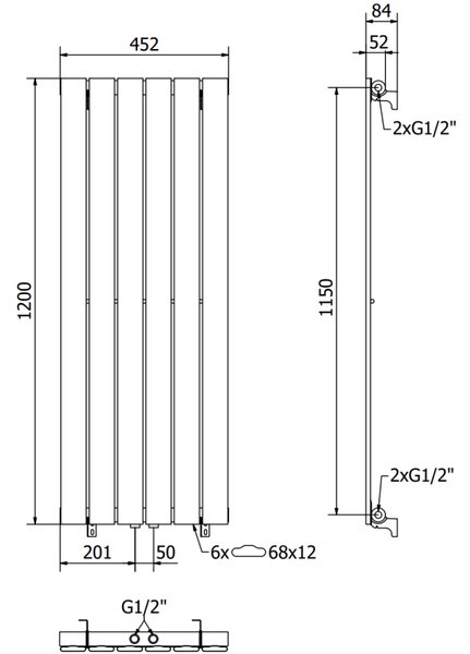 Mexen Boston, vykurovacie teleso 1200x452 mm, 611 W, antracitová, W213-1200-452-00-66