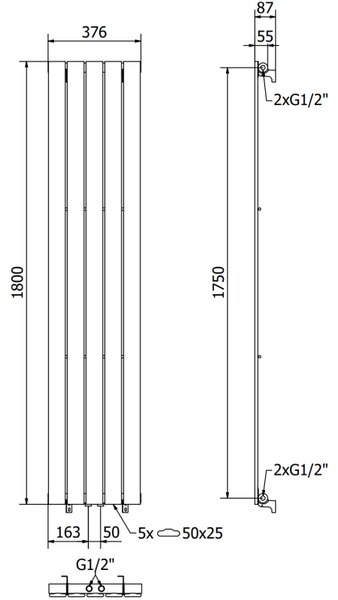 Mexen Boston, vykurovacie teleso 1800 x 376 mm, 740 W, čierna, W213-1800-376-01-70