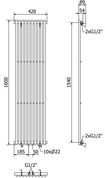 Mexen Tulsa, vykurovacie teleso 1600 x 420 mm, 613 W, čierna, W219-1600-420-00-70