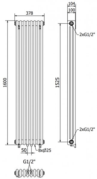 Mexen Denver, vykurovacie teleso 1600 x 378 mm, 1487 W, biela, W215-1600-378-00-20