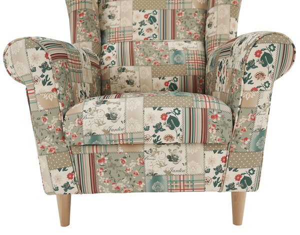 KONDELA Kreslo ušiak, látka patchwork viorica 1, CHARLOT