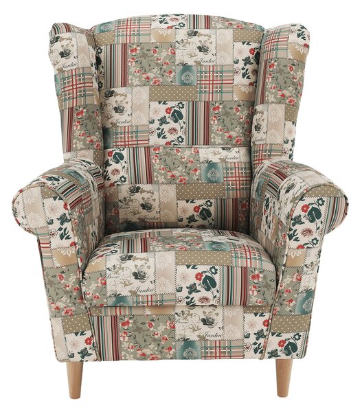 KONDELA Kreslo ušiak, látka patchwork viorica 1, CHARLOT