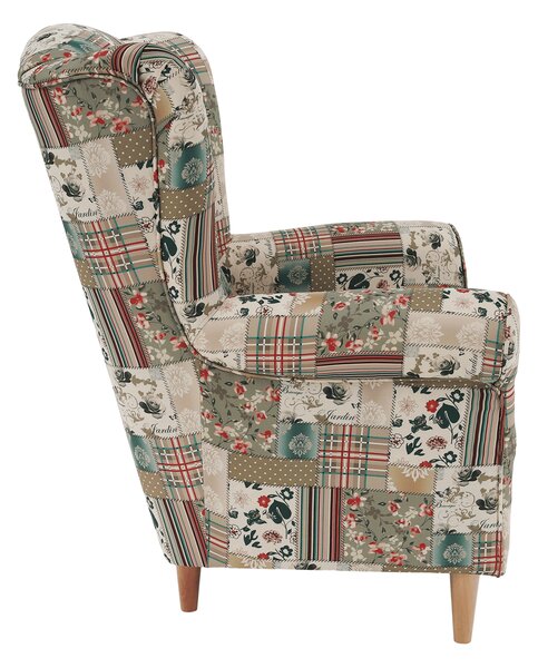 KONDELA Kreslo ušiak, látka patchwork viorica 1, CHARLOT