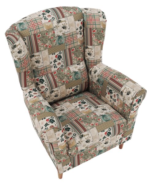 KONDELA Kreslo ušiak, látka patchwork viorica 1, CHARLOT