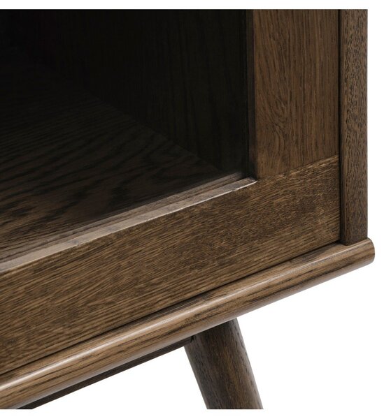 Tmavohnedá vitrína v dekore duba s posuvnými dverami 110x160 cm Barrali – Unique Furniture