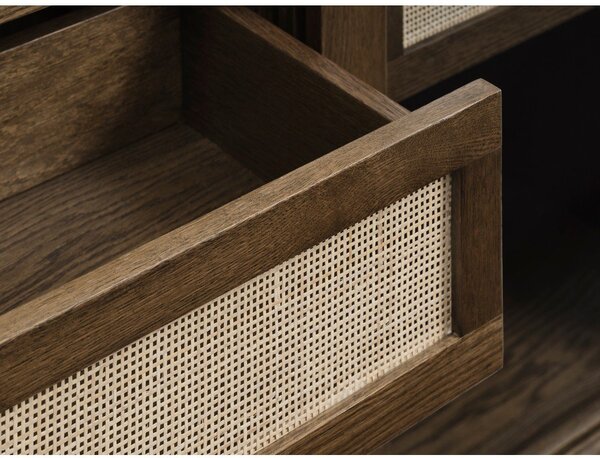 Tmavohnedá vitrína v dekore duba s posuvnými dverami 110x160 cm Barrali – Unique Furniture