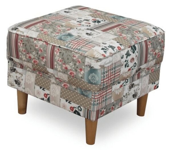 KONDELA Kreslo ušiak s taburetom, látka patchwork Viorica 1, ASTRID