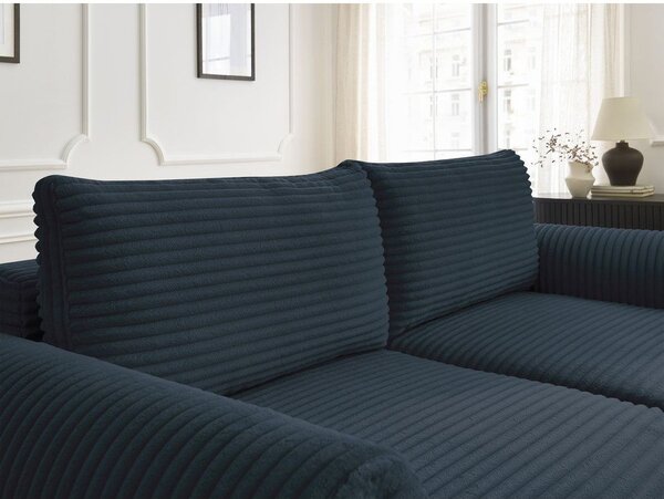 Tmavomodrá menčestrová rozkladacia pohovka 257 cm Lucien – Bobochic Paris