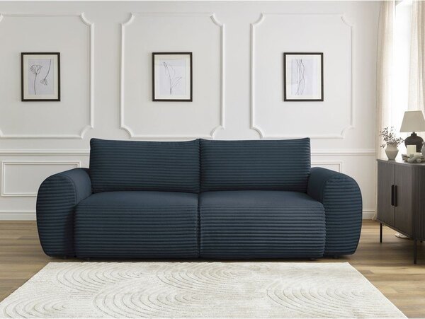 Tmavomodrá menčestrová rozkladacia pohovka 257 cm Lucien – Bobochic Paris