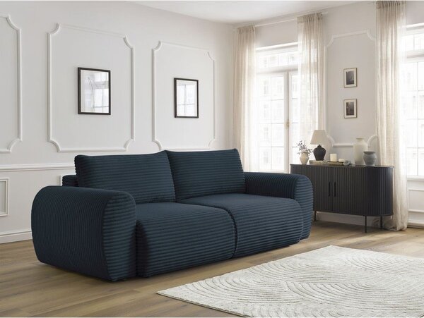 Tmavomodrá menčestrová rozkladacia pohovka 257 cm Lucien – Bobochic Paris