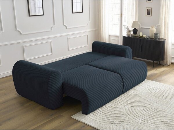 Tmavomodrá menčestrová rozkladacia pohovka 257 cm Lucien – Bobochic Paris